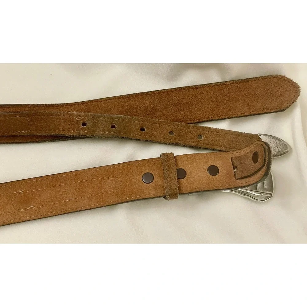 Lytone Belt Mens 32 Brown Leather Western Brass Buckle Needlepoint USA